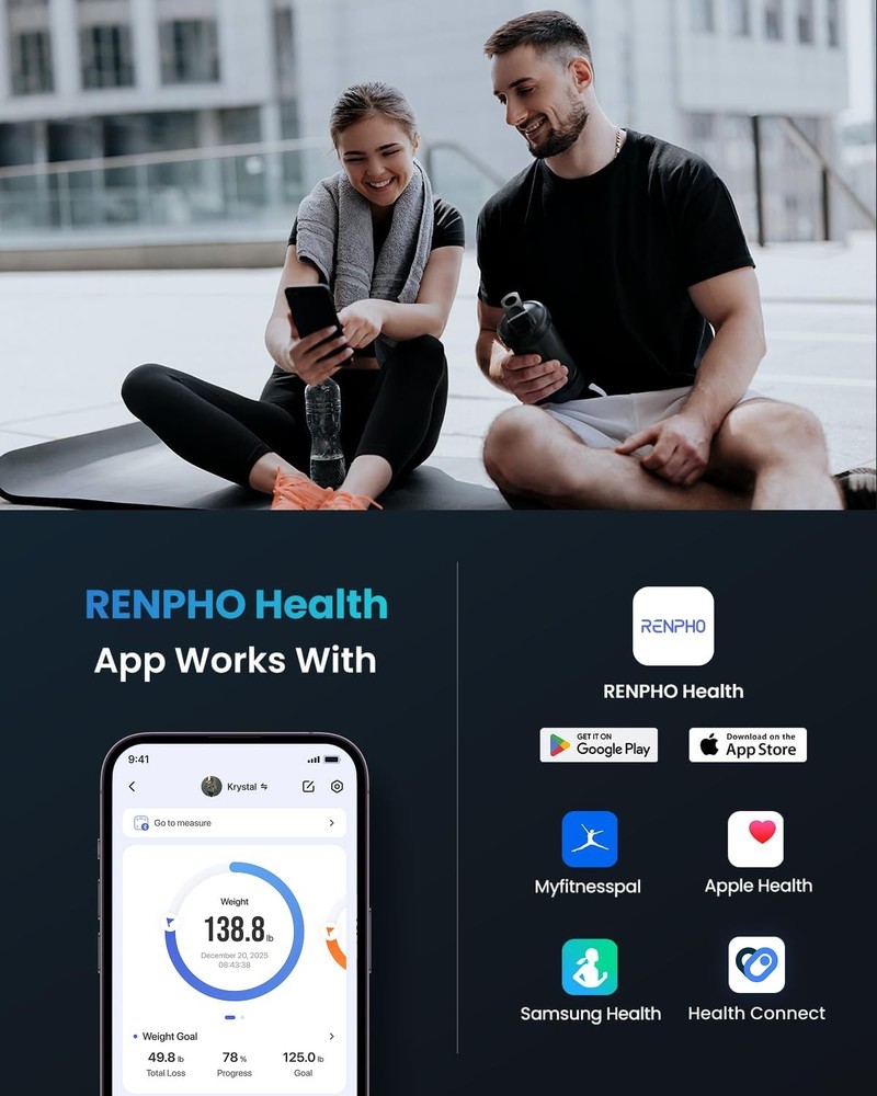 RENPHO Bluetooth Body Fat Scale, Smart BMI Body Composition Scale, App, 396 lb
