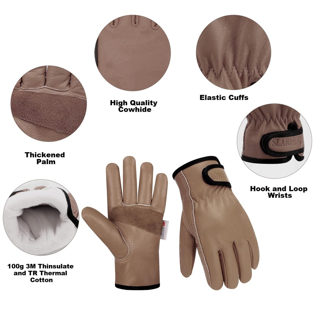 Mens Winter Leather Work Gloves, Warm Thinsulate Lining for Cold Weather Work...