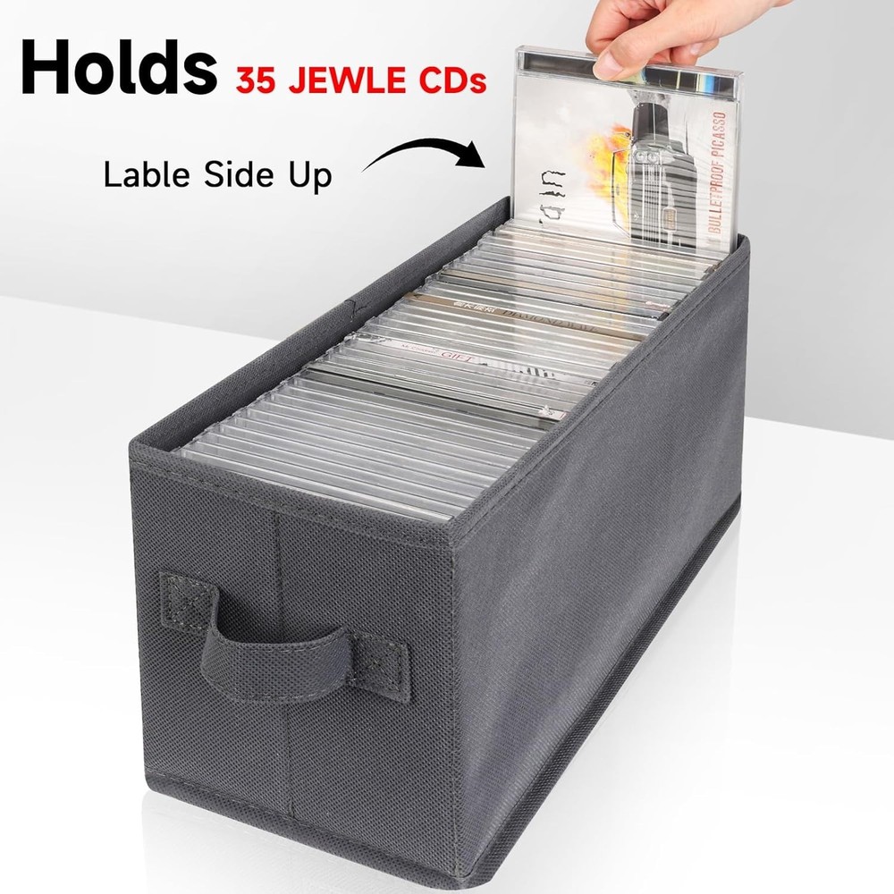 2-Pack Stackable CD Storage Box - Elegant Grey Organizer for 70 Jewel Cases