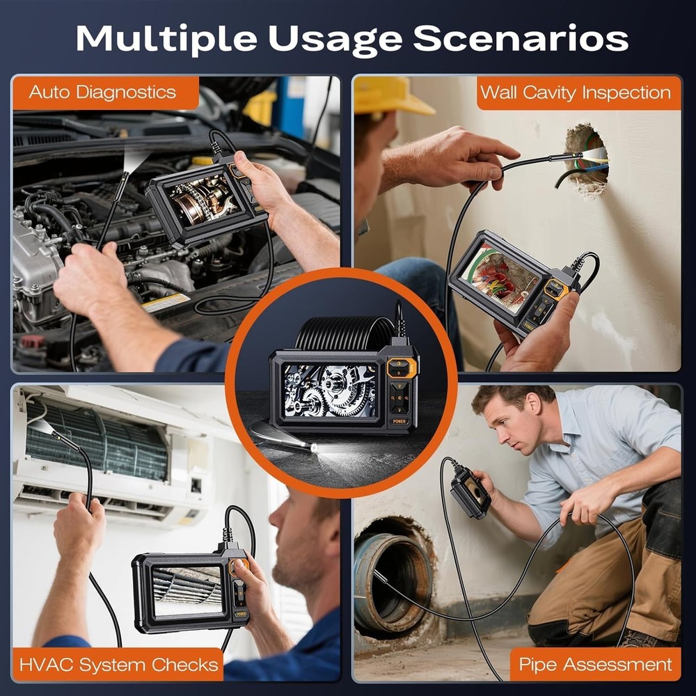 Dual Lens Borescope Camera, 4.3" HD IPS Screen