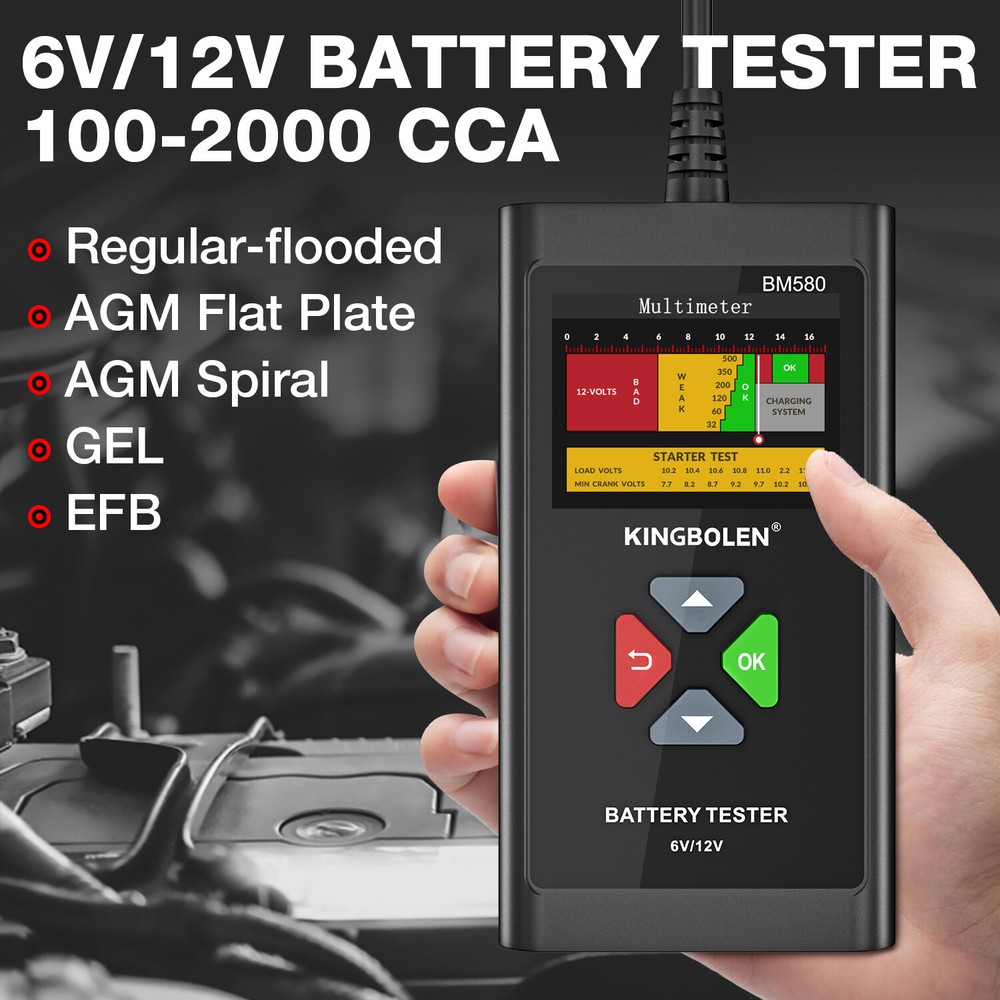 6V/12V/24V Car Battery SystemTester Auto Diagnostic Device 100-2000CCA Load Test