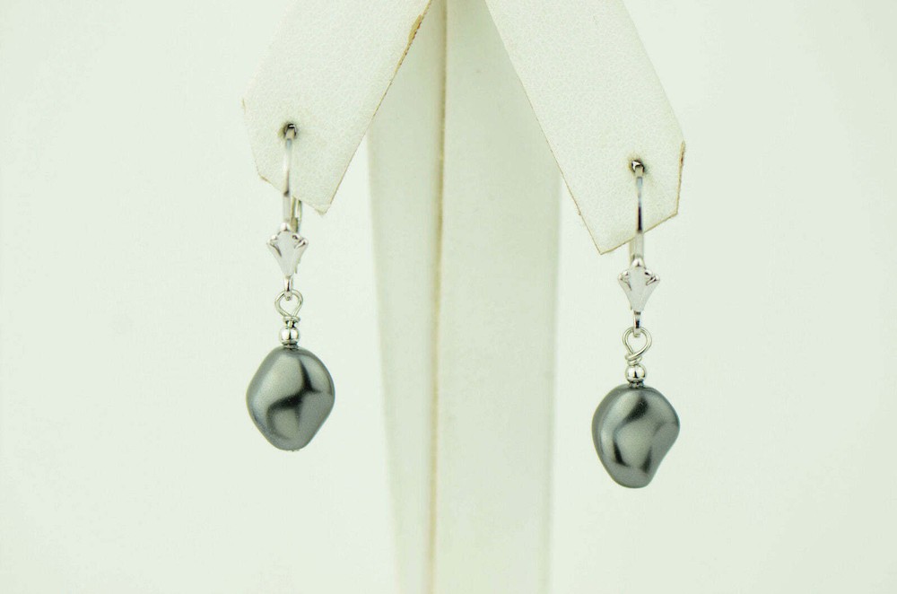 Sterling Silver Pearl Crystallized Crystal dangle drop earrings