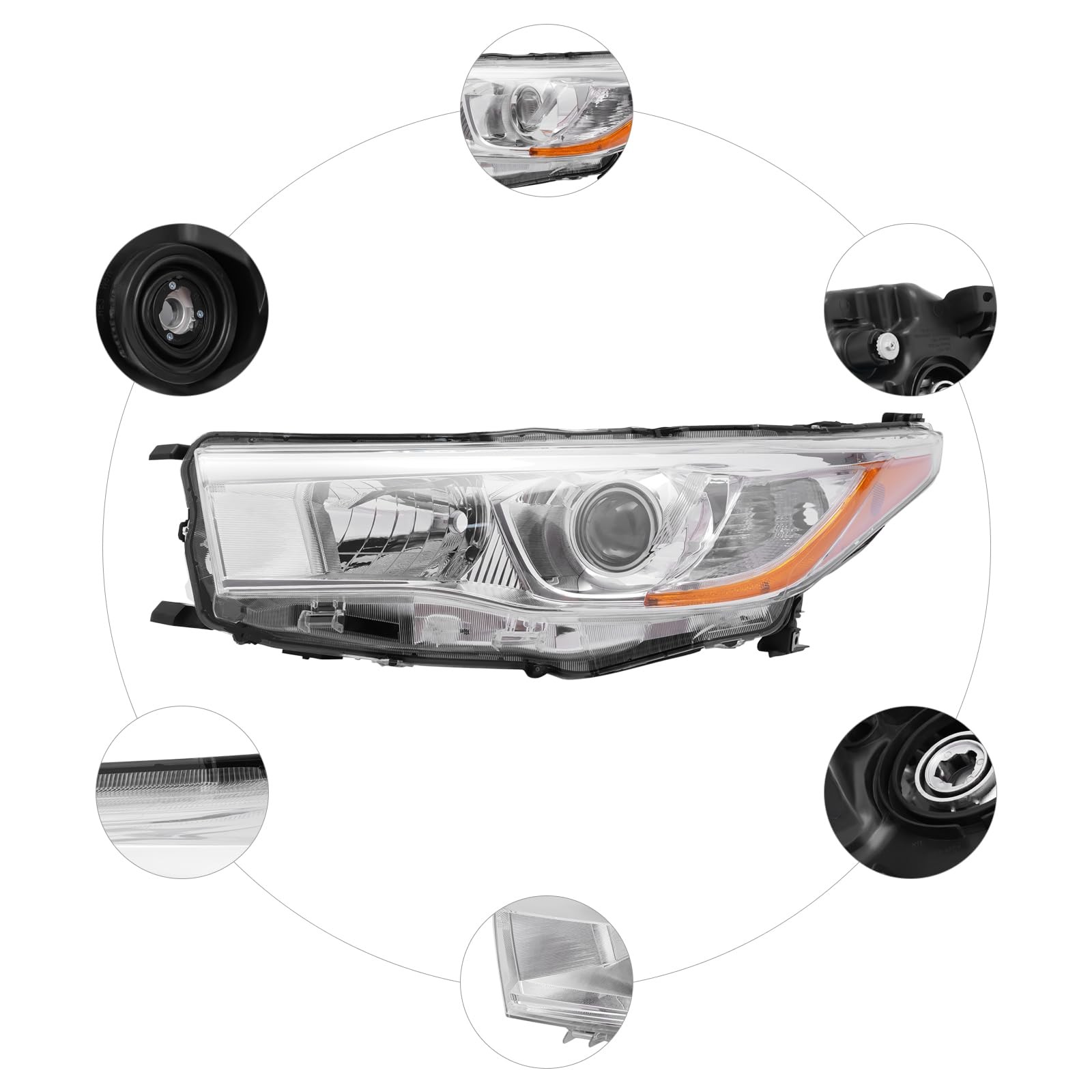 Halogen Headlight Assembly for 2014 2015 2016 Toyota Highlander Left
