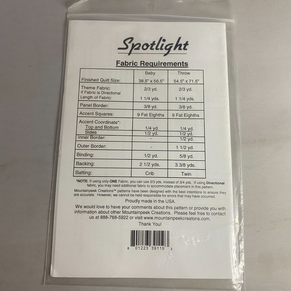 #8069 Mountainpeek Creations "Spotlight" Baby or Throw Sewing Pattern