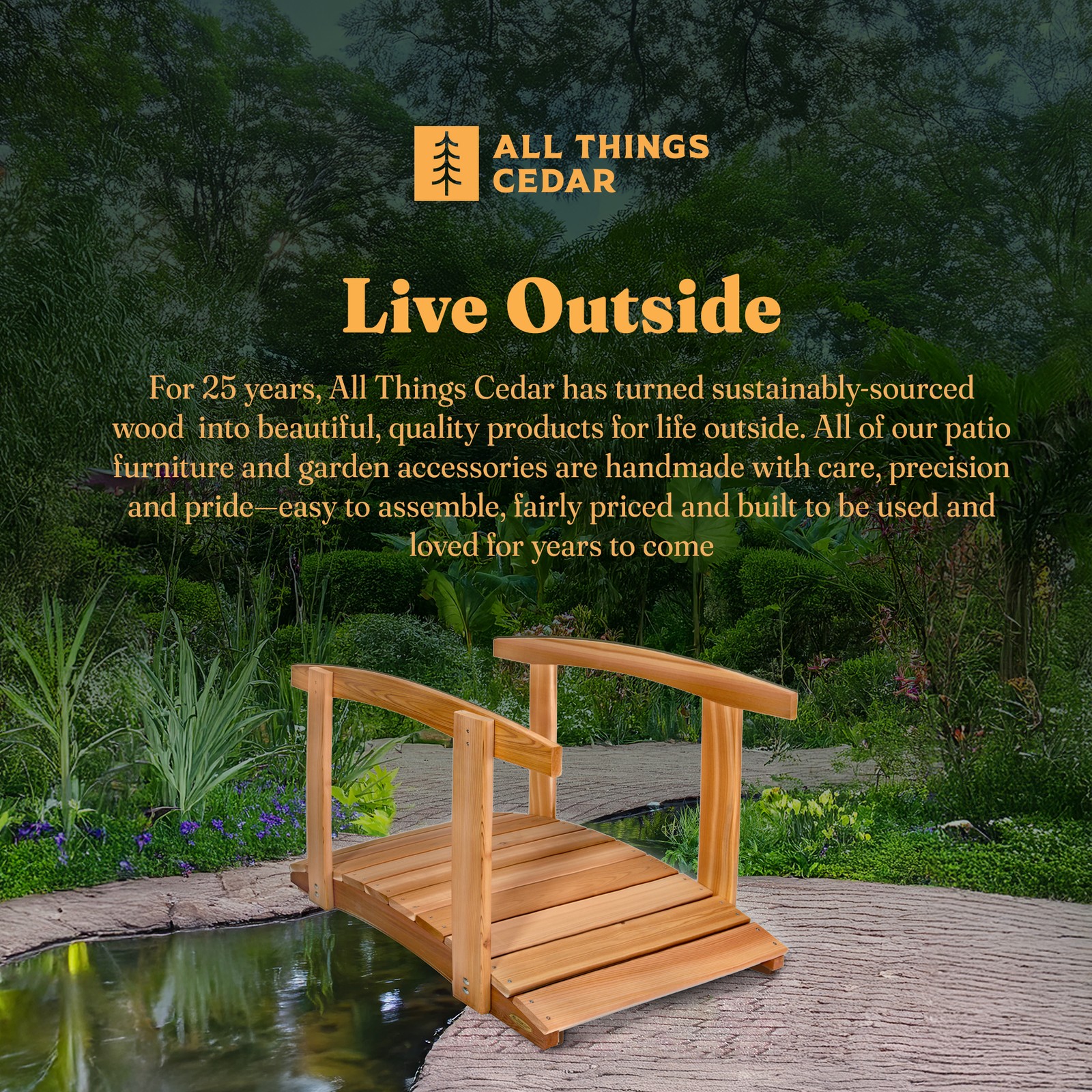 All Things Cedar 3 Foot Natural Bridge with Side Rails (Open Box)