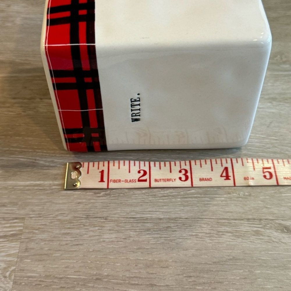 Rae Dunn WRITE Red Plaid Pencil Cup Office Organizer