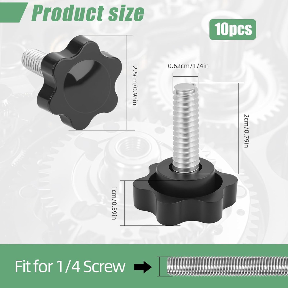 10PCS 1/4-20 Black Star Knobs, Threaded Knurled Thumb Nuts for Mechanisms