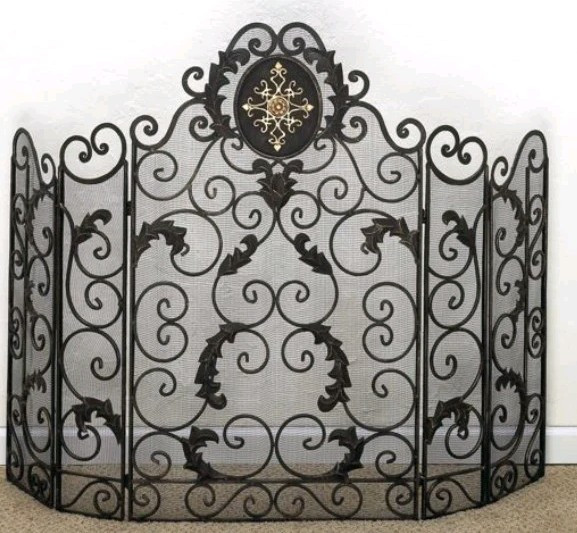 Burnished Gold Iron Custom Made Monogrammed Shield Decorative Fireplace Screen