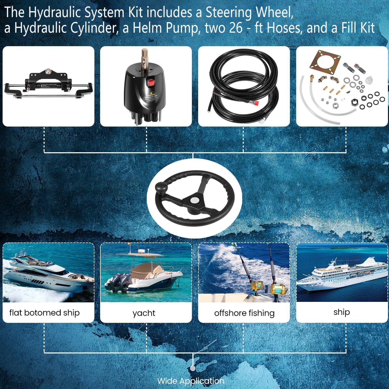 200HP Hydraulic Outboard Steering Kit Boat Marine System for Single Station