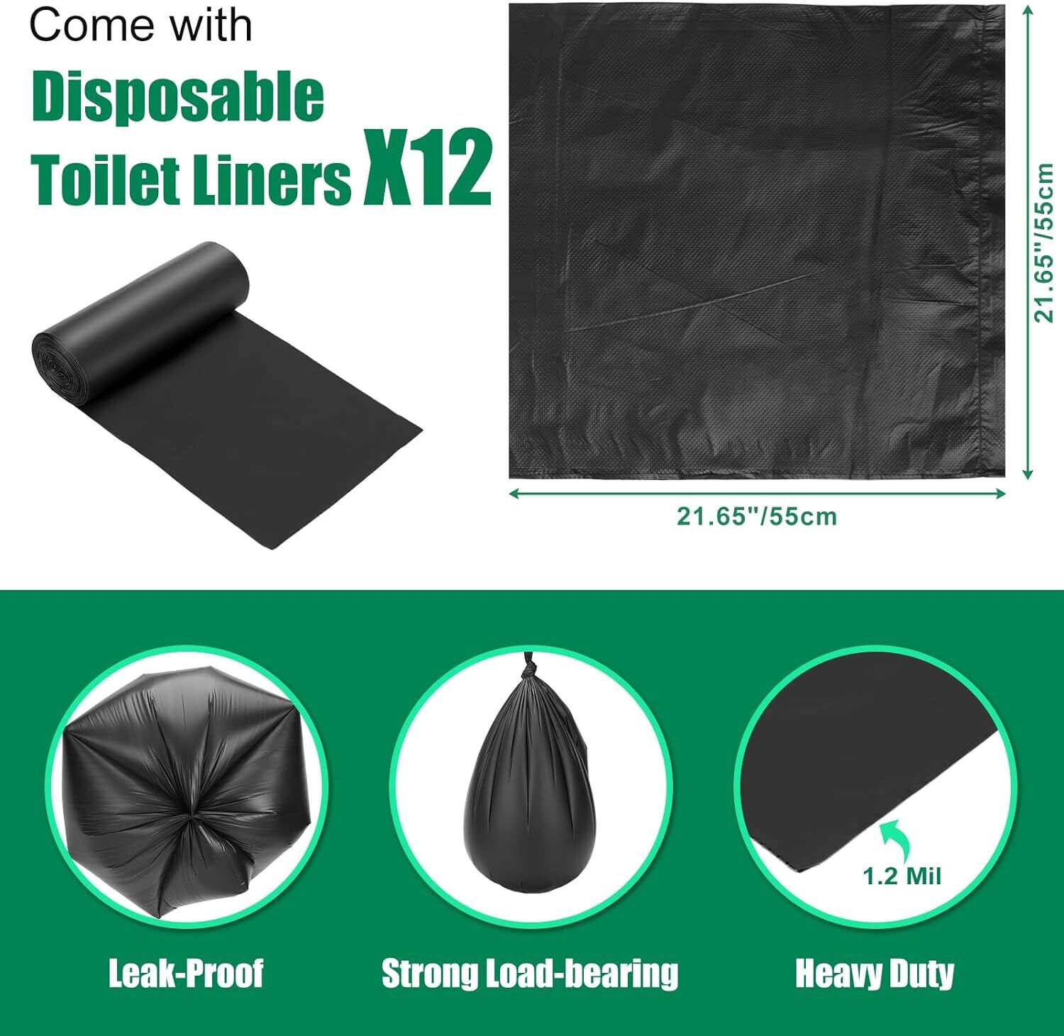 5 Gal Bucket Toilet Seat with Cushion, Storage Bags and Disposable Toilet Bags