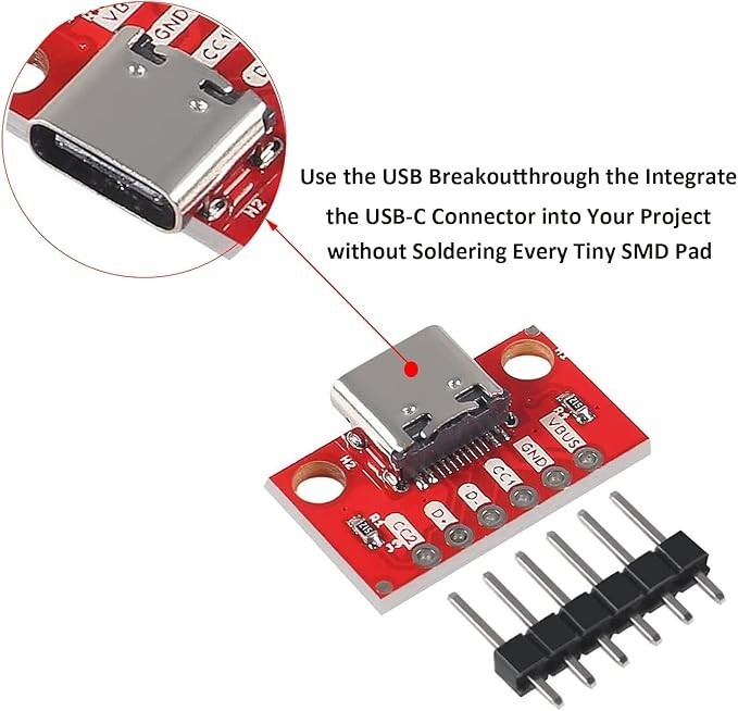 5pcs USB Type-C Breakout Board Serial Basic Breakout Female Connector Type PC