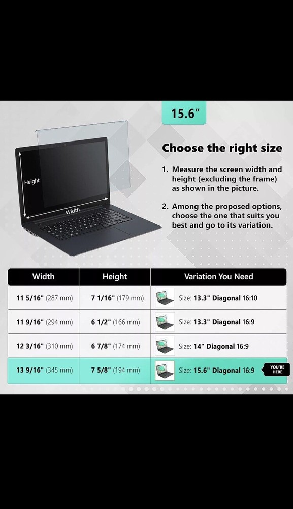 Blue Light Blocking Screen Protector Panel For 15.6 Inch Diagonal Led PC Laptop