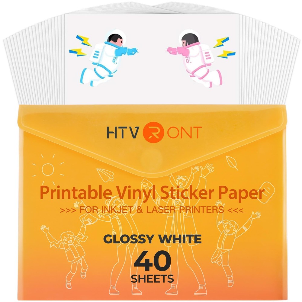 Printable Vinyl for Inkjet Printer & Laser Printer - 40 Pcs Glossy White Wate...