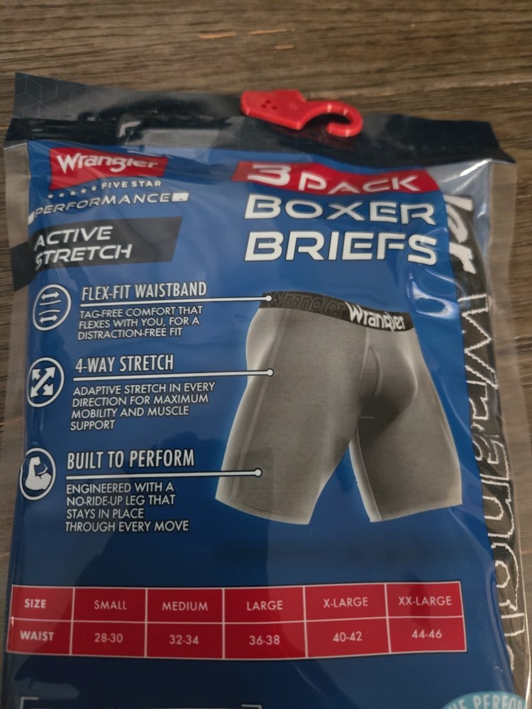 Wrangler Five Star 3 Pack Boxer Briefs Performance Active Stretch Black Size L