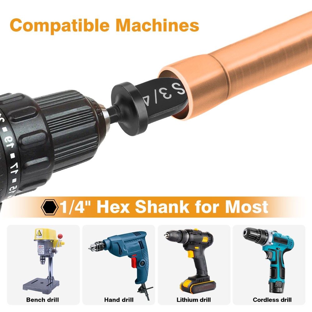 13x 1/4"-3/4" HVAC Swaging Tool Drill Bit Copper Pipe Expander Deburring Scraper