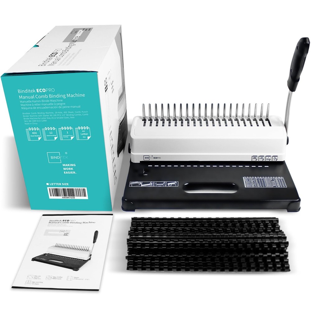 Binding Machine, 19-Hole, 450 Sheets, Comb Binder Machines with 100 PCS 1/2" ...