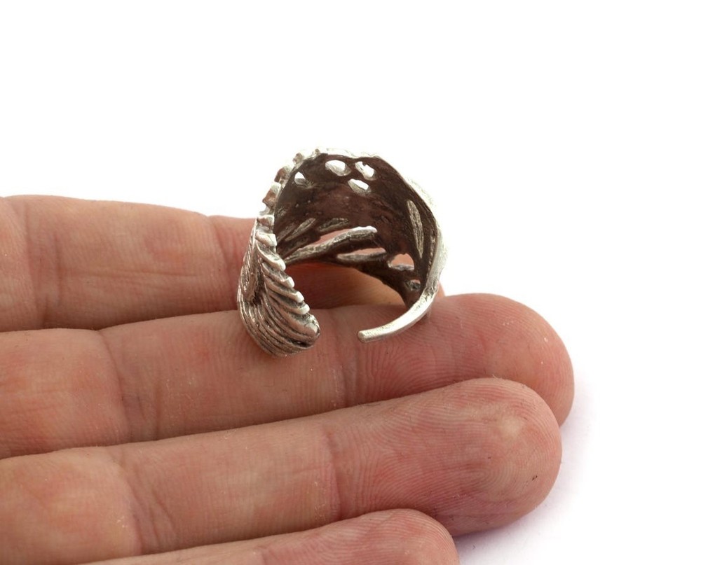 Peacock Feather Adjustable Ring Raw Brass (16.5mm 6US inner size) 793