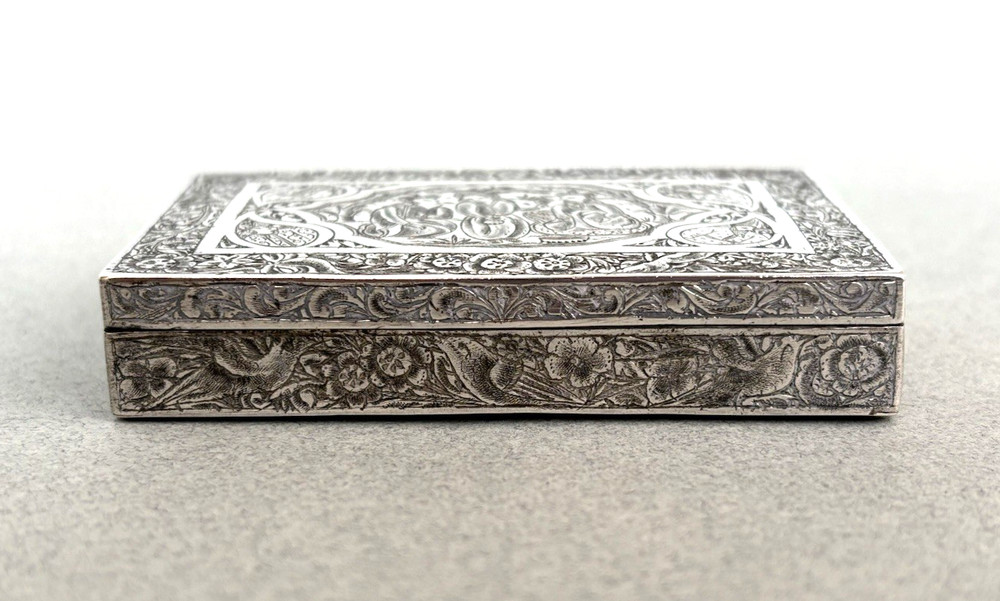 ANTIQUE FINE SILVER PERSIAN BOX Islamic Middle Eastern engraved cigarette case
