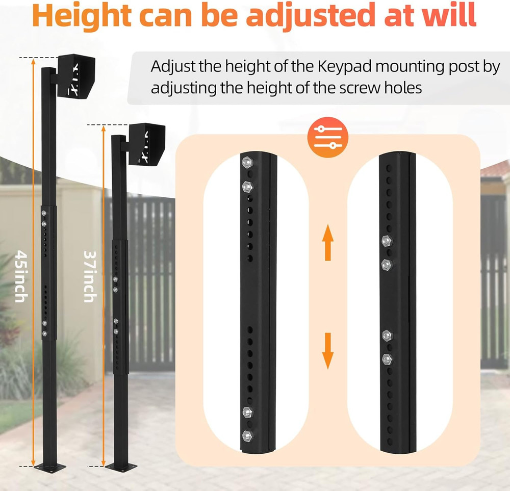 Universal Keypad Mounting Post with Waterproof Cover, Height Adjustable from 37“