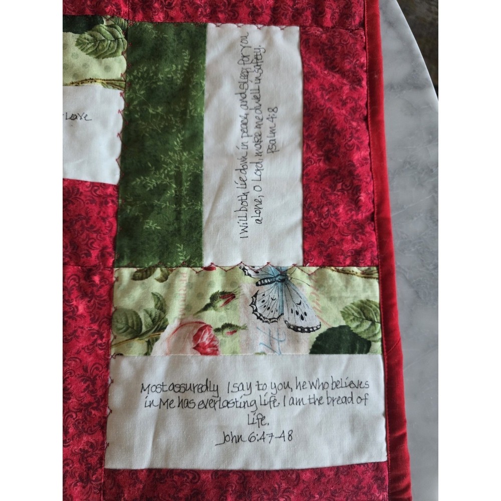 Handmade Machine Stitched Lap Patchwork Quilt Bible Scriptures 39x54