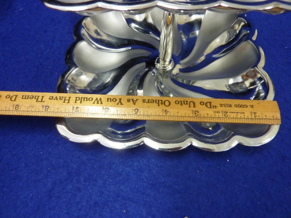 VTG 2 TIER SILVER PLATED SERVING TRAY CANDY DISH SQUARE CENTRAL HANDLE MCM