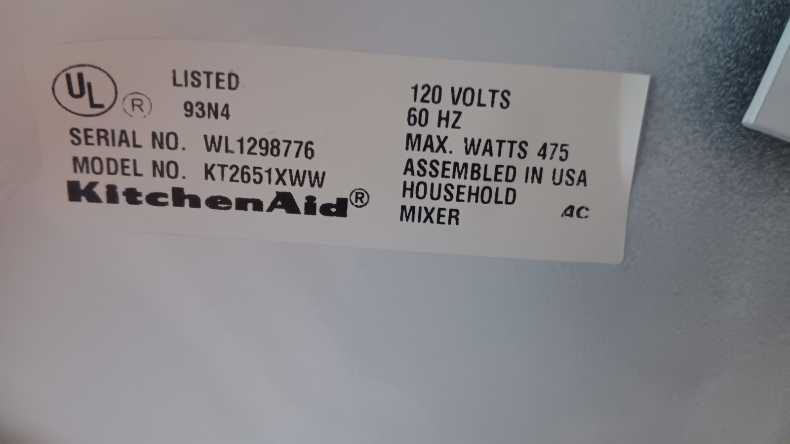 Used KitchenAid RKT2651XWW White Epicurean 6 QT 10 Speed Mixer Bowl Shields