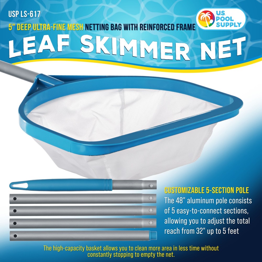 Handheld Ultra Fine Mesh Pool & Spa Leaf Skimmer Net - Step-Up 32"-5ft, 5" Net