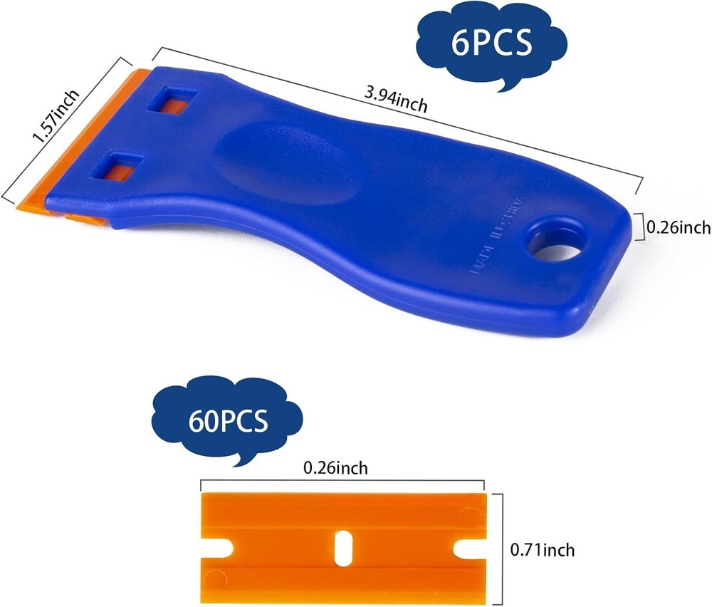 Plastic Razor Blade Scraper Tool, 6 Pcs Razor Scraper with 60 Pcs Plastic Bla...