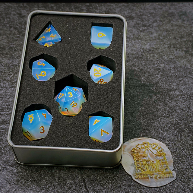 Sage's Treasures -Captured Sunset Gemstone Polyhedral Dice Set Dungeons Dragons