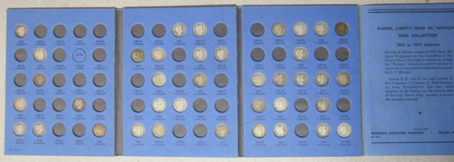 1892-1916 Silver Barber Dimes 38-Coin Partial Set in Vintage Whitman Folder