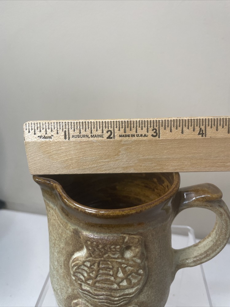 Signed Brown Tan Cream Pitcher Appledore Logo Dated 1982