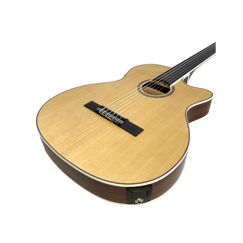 Haze C551BCEQSMFL Solid Top Fretless Arched Back Classical Guitar - Matte