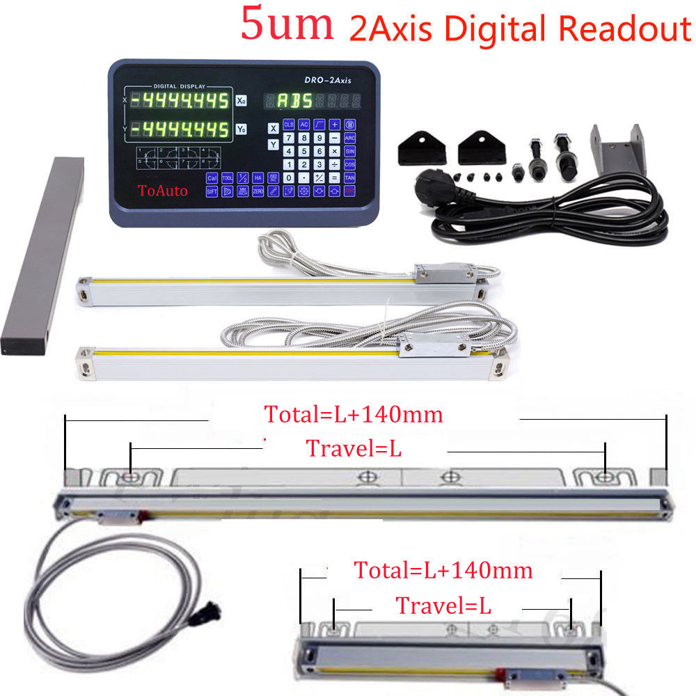 DRO 2 Axis Digital Readout Display with 2pc Glass Linear Scale for Mill Lathe US