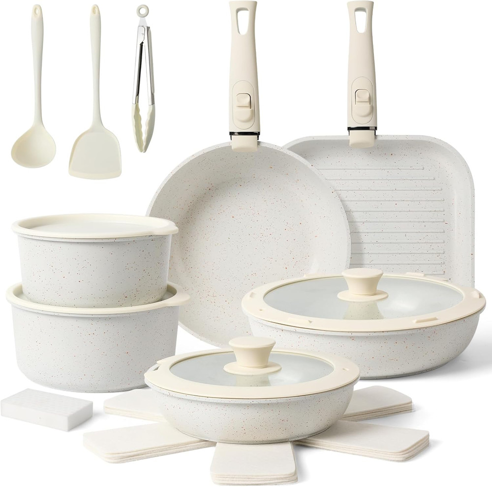 20PCS Non-Stick Ceramic Cookware Set with Detachable Handle