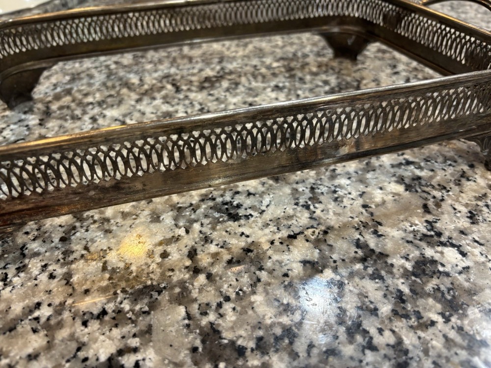 Vintage Silver Plated Footed Casserole Dish Holder 13x8.5 Inches With Handles