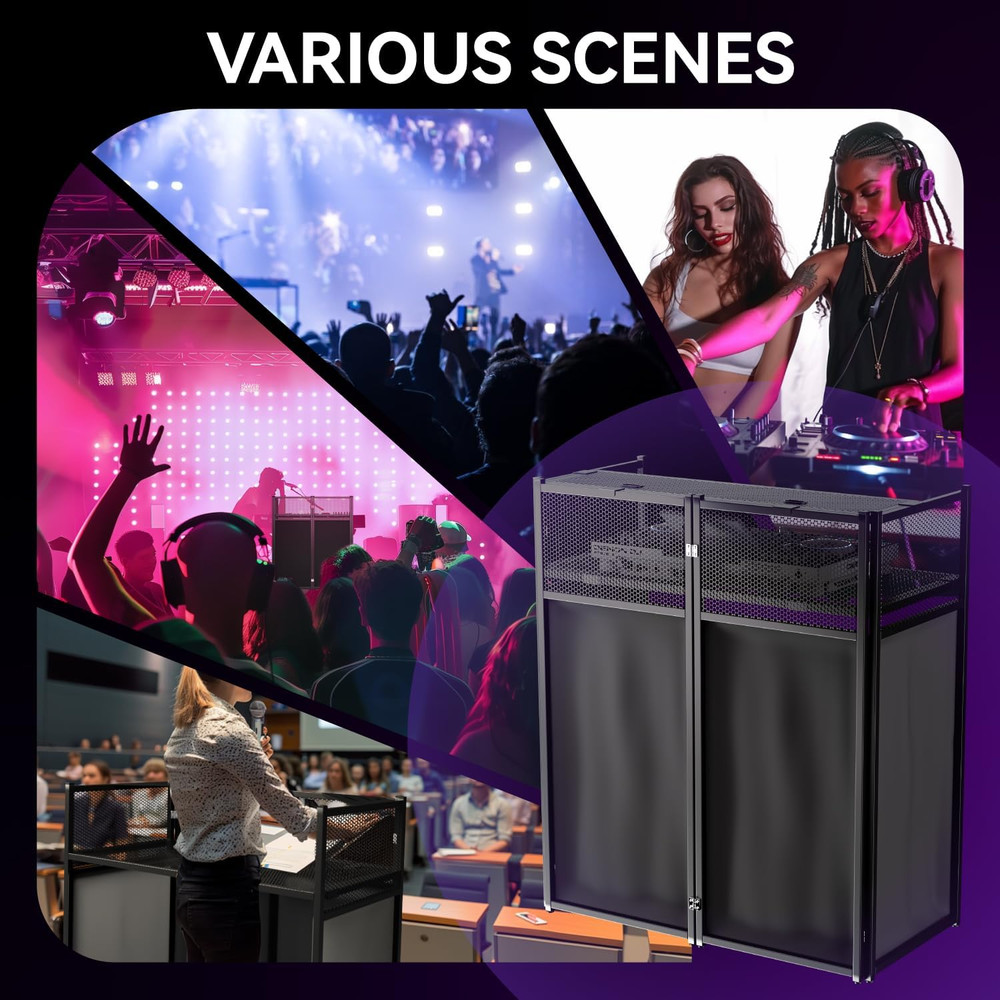 Portable DJ Booth Table,Foldable DJ Table Stand with White & Black Scrim,Adjusta