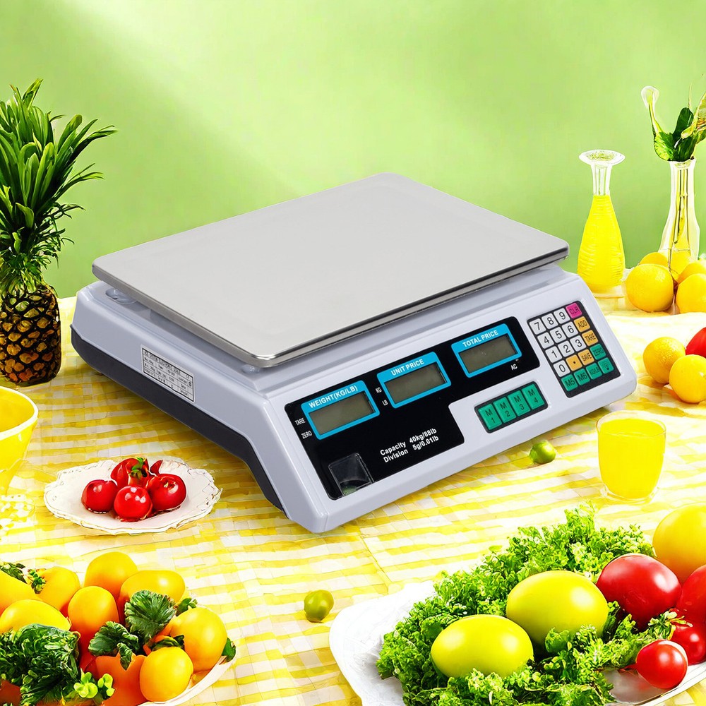 Digital Tabletop Scale - Commercial Postal, 40kg/88lbs Capacity, Switch & White