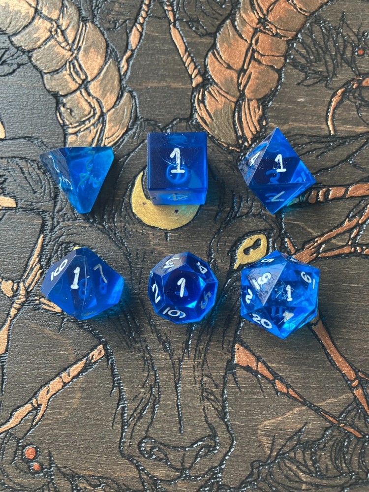 VINTAGE - ARMORY 1980s Dice Set - OOP - Sharp Translucent Blue Gem 6 dice set