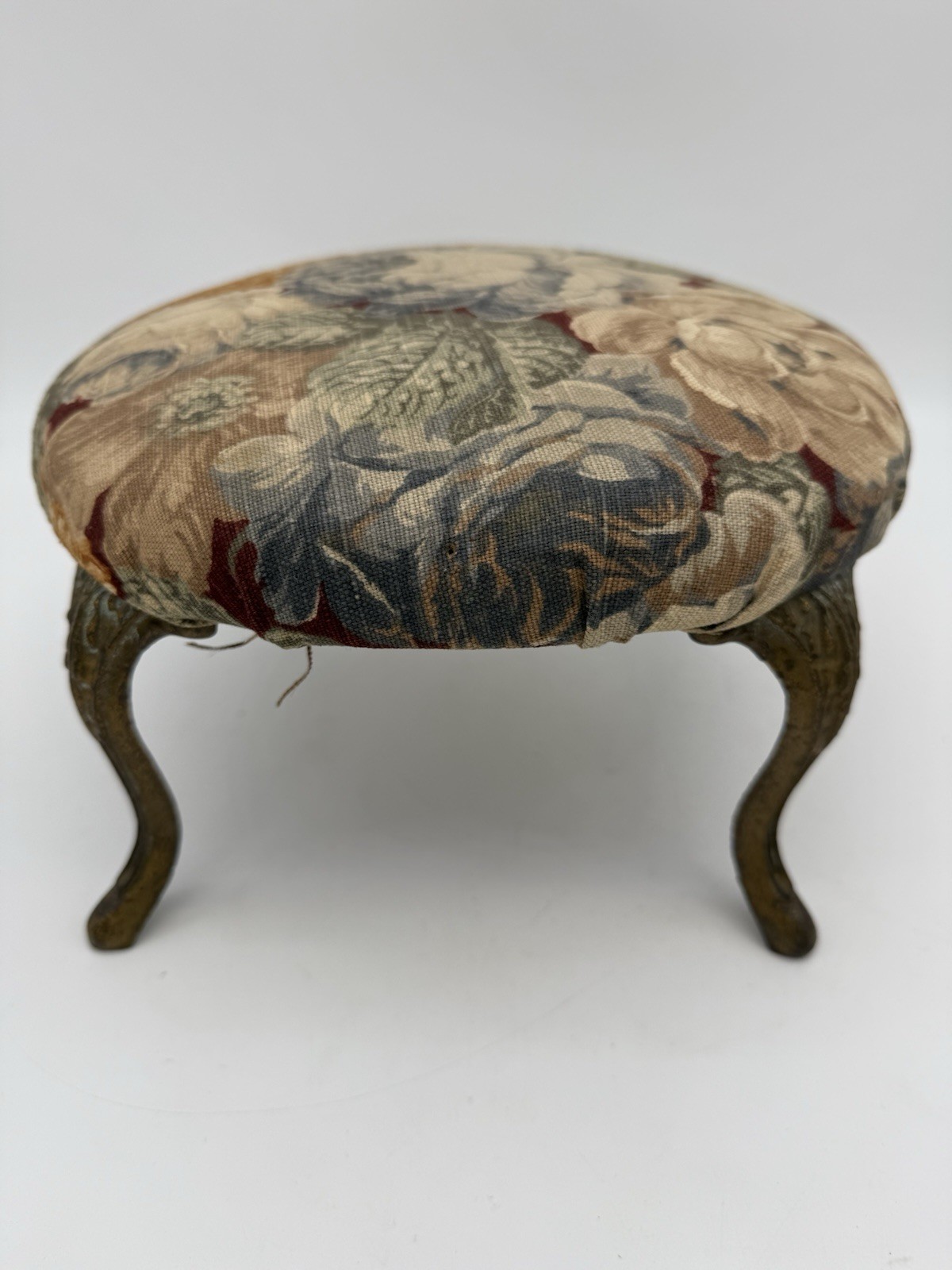 Victorian Cast Iron Wood Foot Stool w Original Upholstery C. A. Dorney Furniture