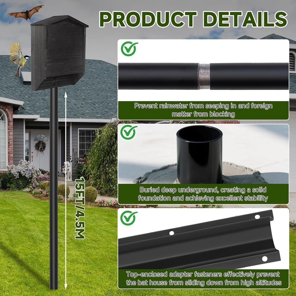 15ft Telescoping Bat House Pole with Ground Socket - Heavy Duty