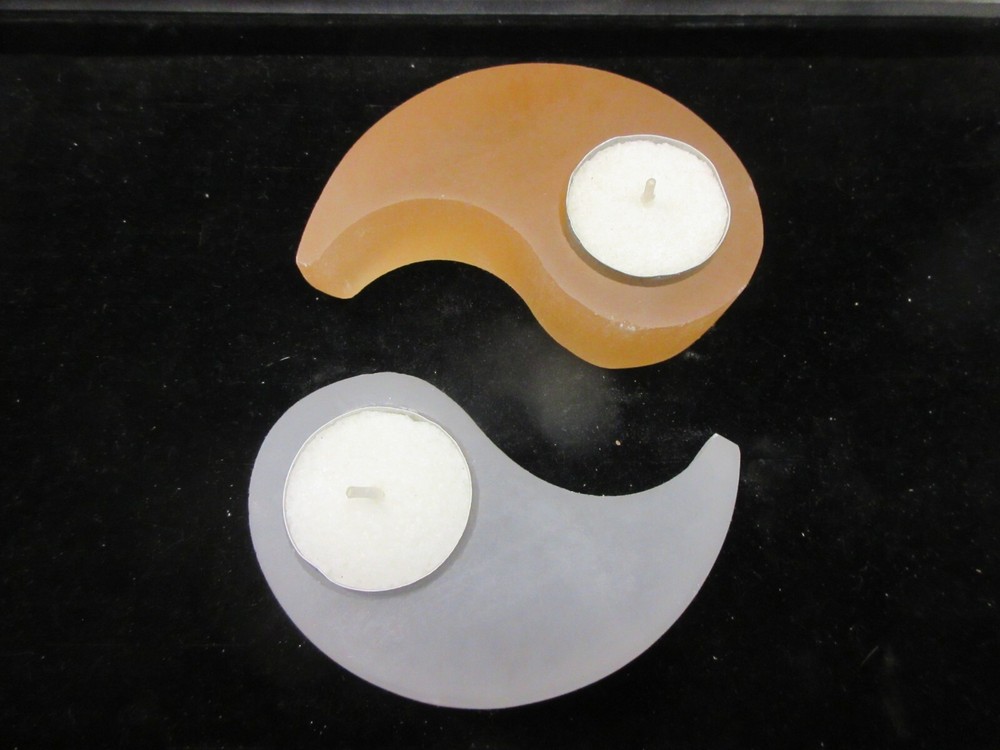 Selenite Crystal Yin Yang Tea Lite Candle Holders