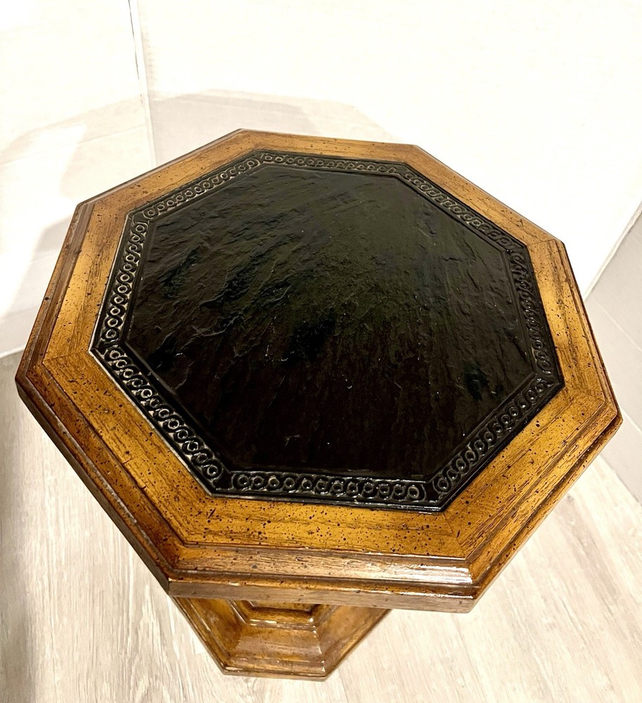 Two Vintage Octagon End Tables With Leather Top