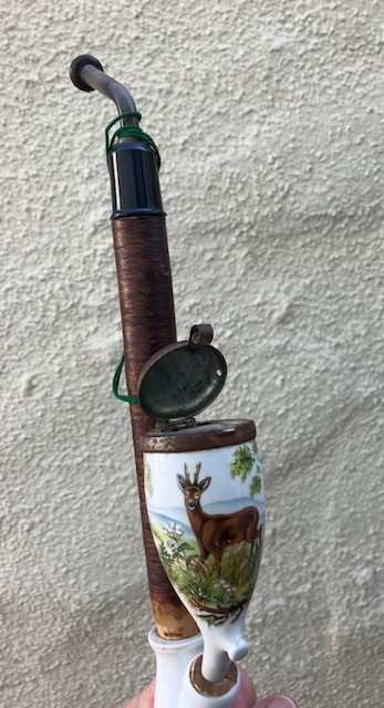 Porcelain Smoking Pipe in Vintage German Hunting Style