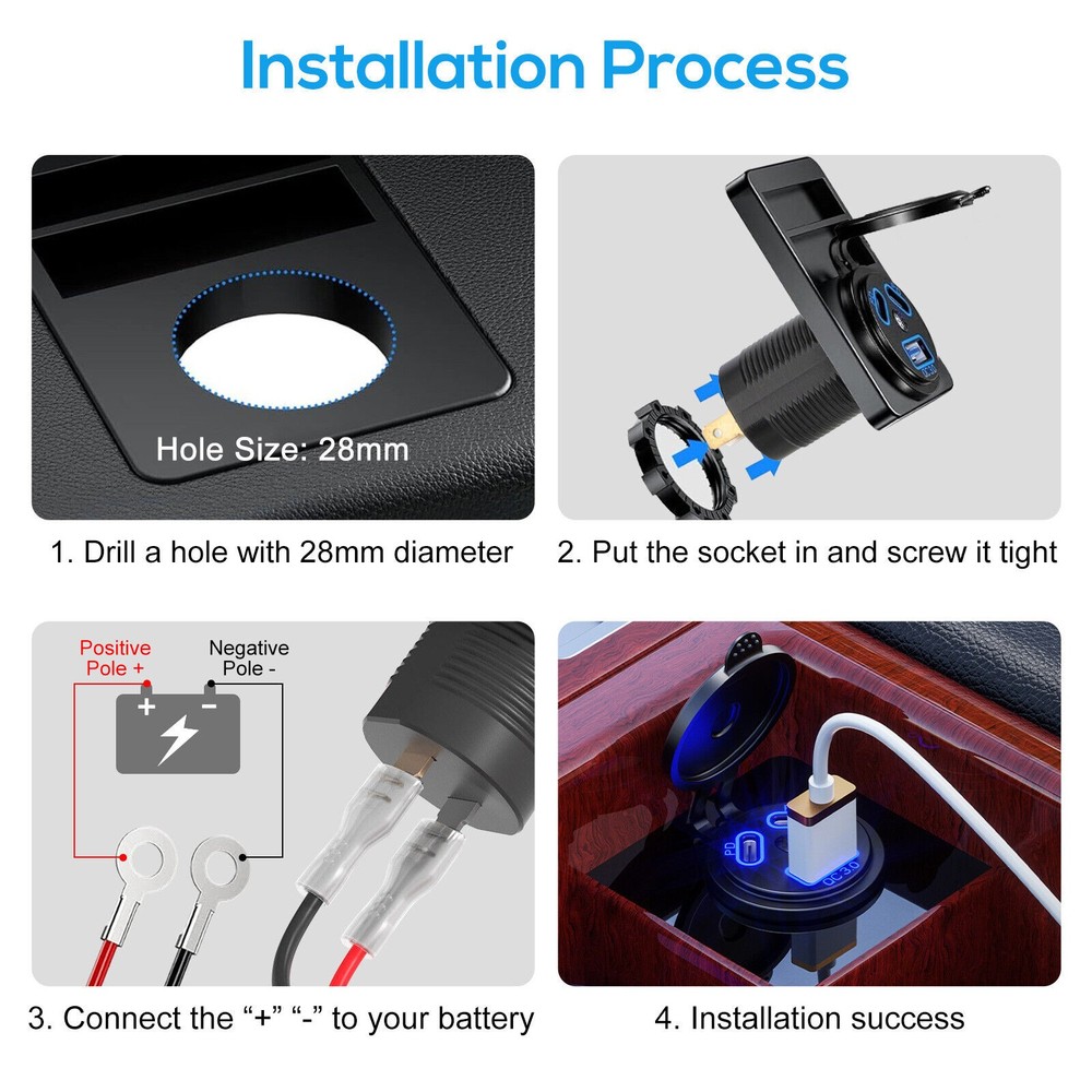 1Pack Dual PD+QC 3.0 USB Port Car Cigarette Lighter Socket Plug LED Indicator