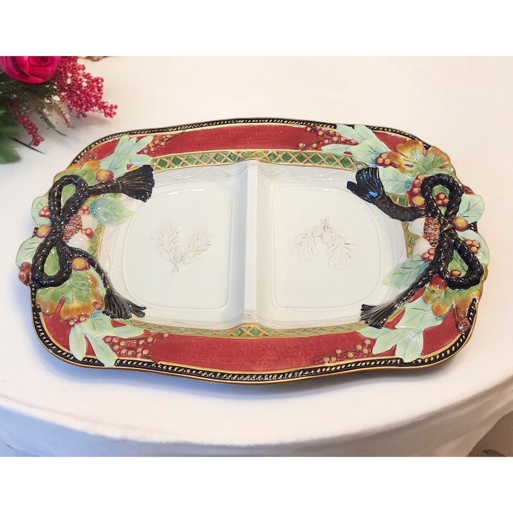 Fitz and Floyd Holiday Solstice Divided Server Handpainted Christmas EUC