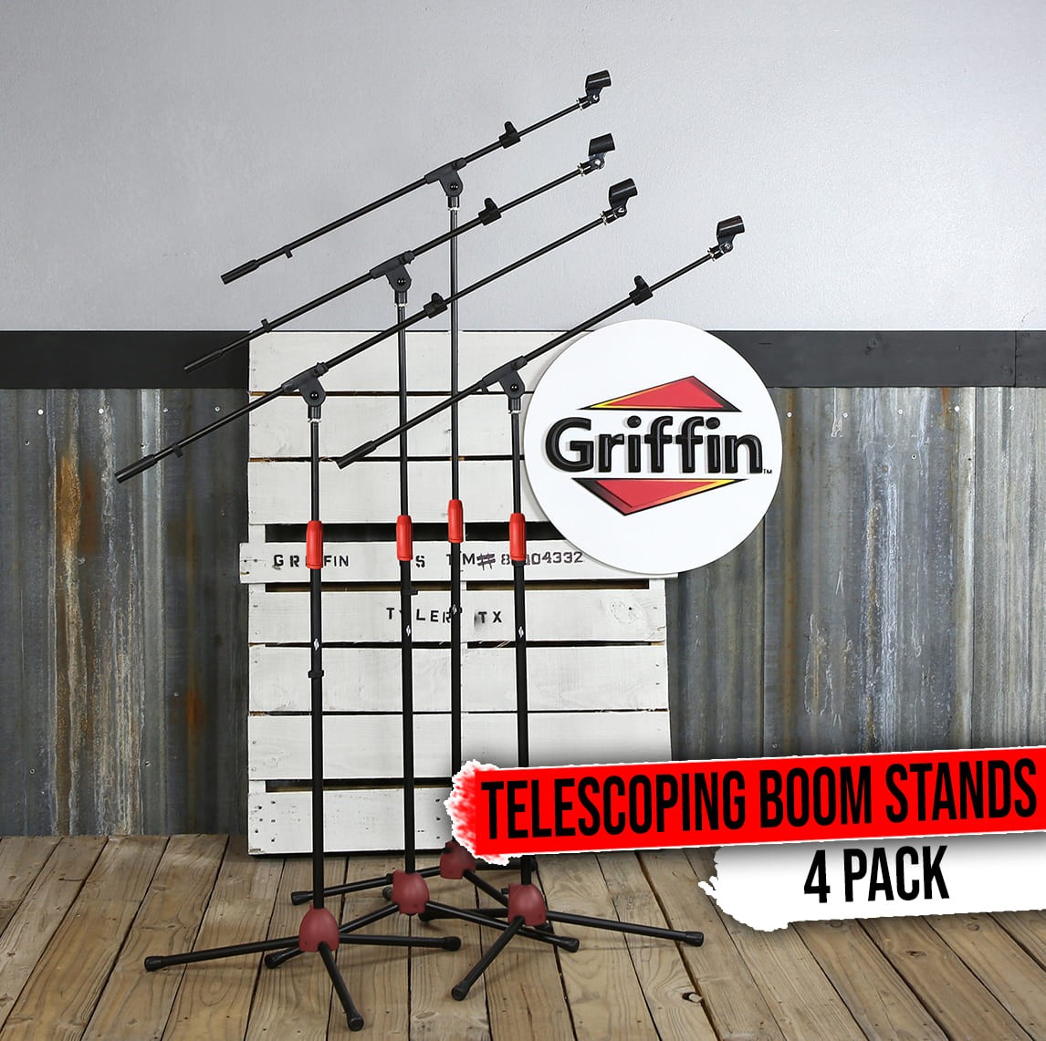 GRIFFIN Microphone Boom Stand 4 PACK - Telescoping Tripod Mic Clip Mount Holder