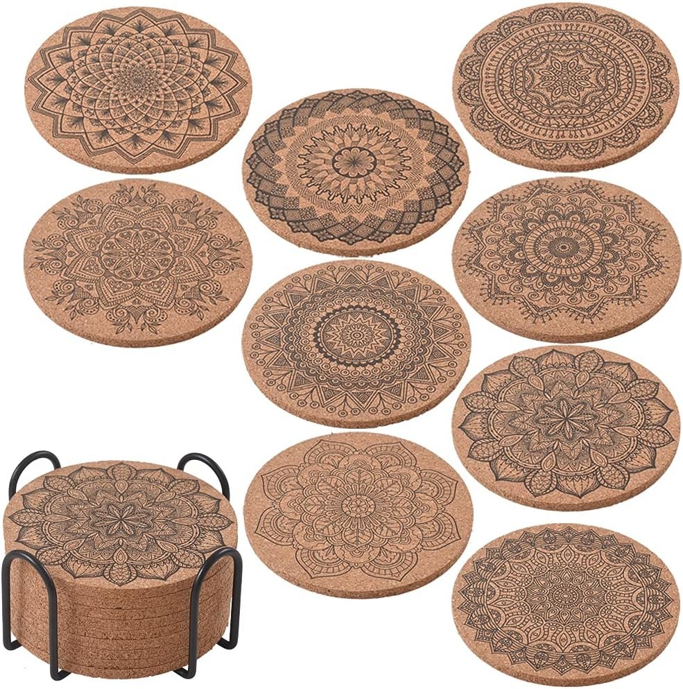 Cork Coasters for Drinks Reusable Cup Coaster Cold or Warm Drinks, Brown