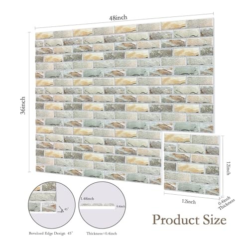 12Pack Acoustic Panels, Self-Adhesive 3D Brick Pattern Sound Proof Stone Brick