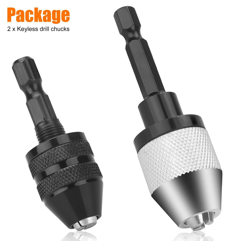 2x Keyless Chuck Adapter 1/4" Hex Shank For Power Tool Replacement Accessories