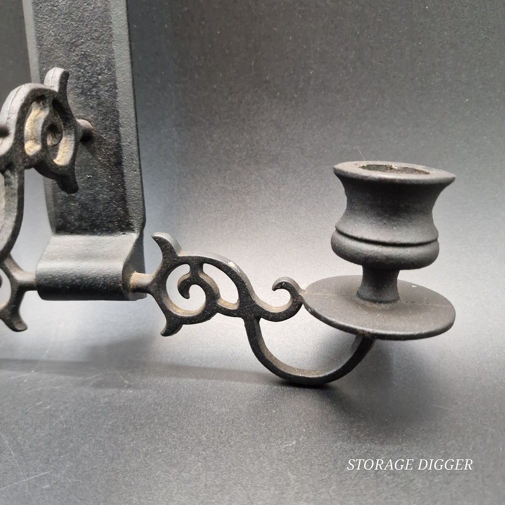 VTG Wilton Cast Iron Wall Sconce 3-Arm Black Candle Holder Rustic Gothic Decor